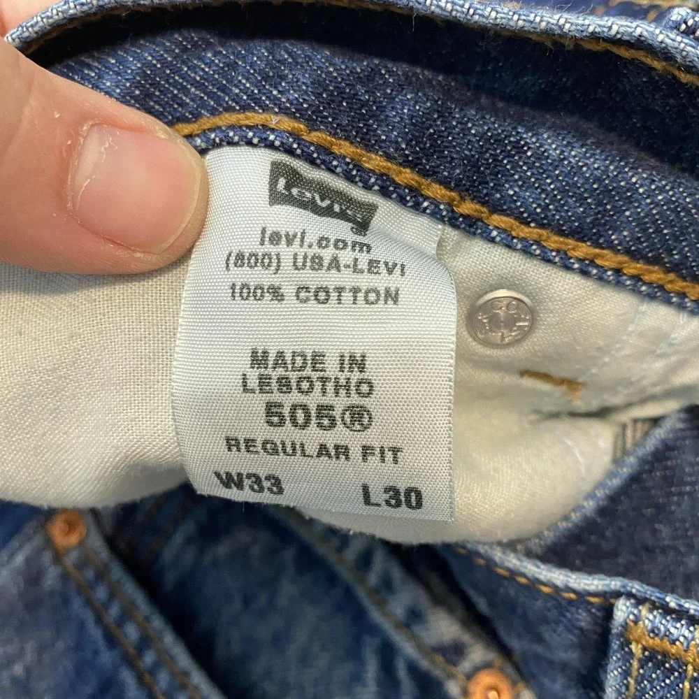 Vintage Levis 505 Jeans Mens 33x29 Blue Wash 90s Y2K Straight Leg‎ Denim Hemmed